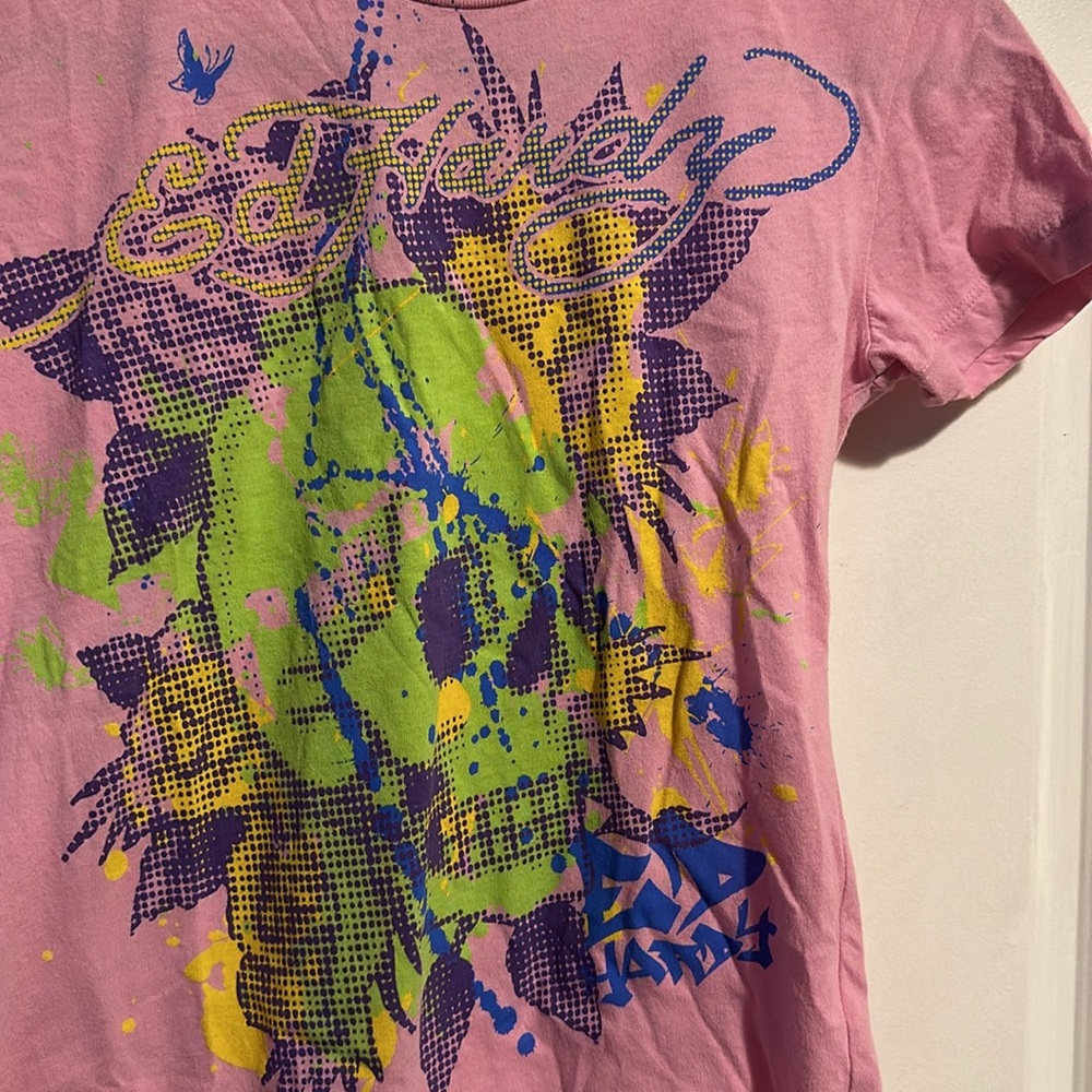 Ed Hardy Kids Sz M NWT $62 Pink Tshirt graffiti skull - Picture 5 of 6
